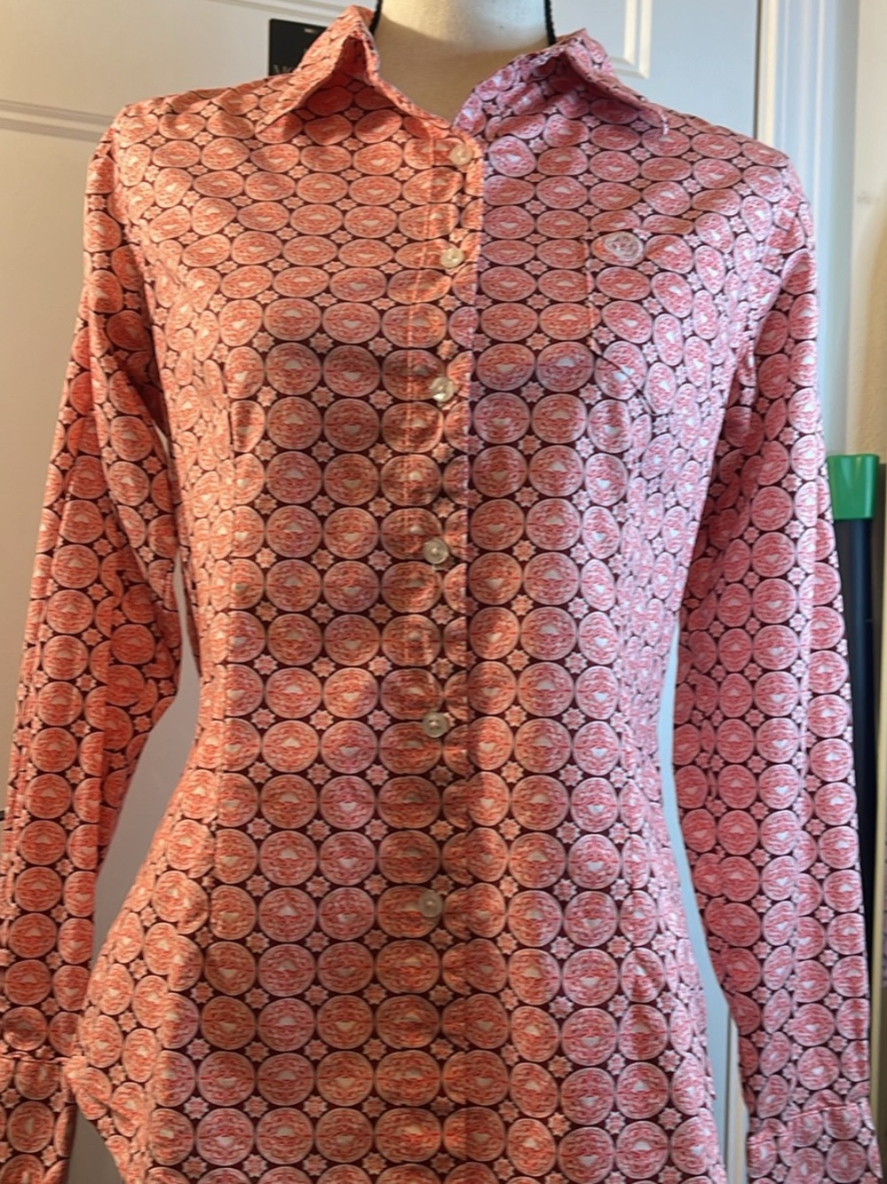 Women's Pink Printed Button-Down Shirt - Tailored Long Sleeve